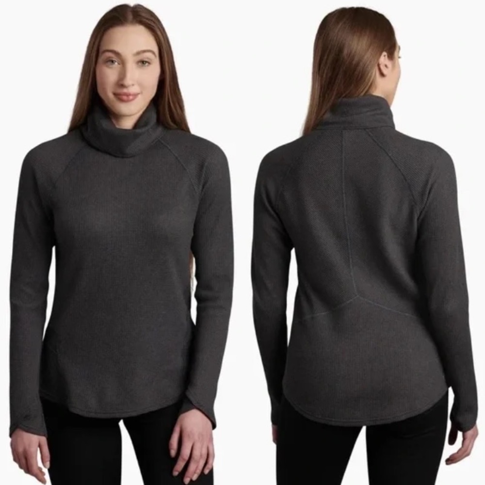 Kuhl Petra Turtleneck Gray Thumbhole Cuffs Waffle Texture  Longsleeve L (hole)